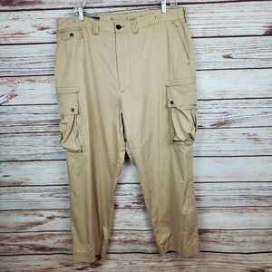 POLO Ralph Lauren Mens 42x30 Vtg Y2K Beige Khaki Baggy Cargo Pants100% Cotton